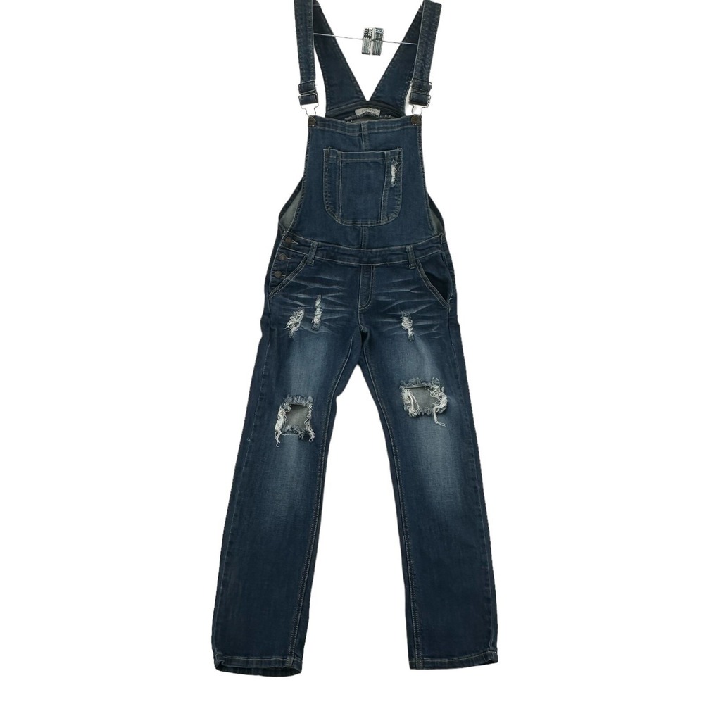 Machine Women Sz S Distressed Denim Overalls Ripped Grunge Barn Country Jeans